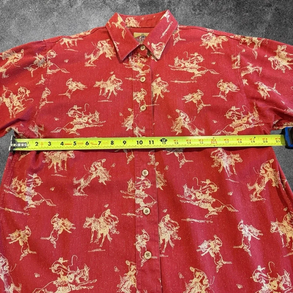 VNTG Barn Fly Western Shirt Medium Red Cowboy Rodeo Print Button Up 100%‎ Cotton